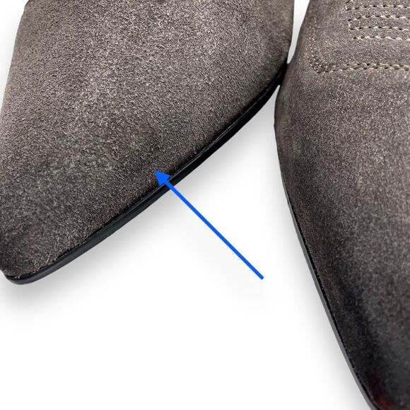 Allsaints Viv Pointed Toe Gray Suede Western Double Strap Bootie Size 40 | US 9 - Picture 12 of 16